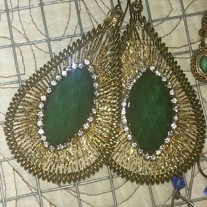 Gold and jade rhinestone drop earrings